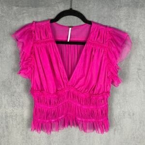 Free People Top Womens Small Pink Mesh Sheer Festival Whimsy Fairy Romantic Boho